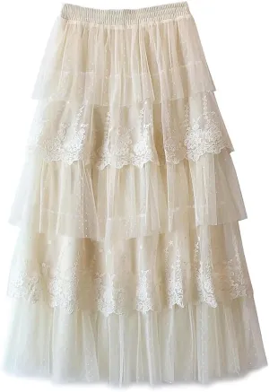 Femiserah Women's Long Rainbow A Line Tulle Tutu Skirts Tiered Skirt Petticoat
