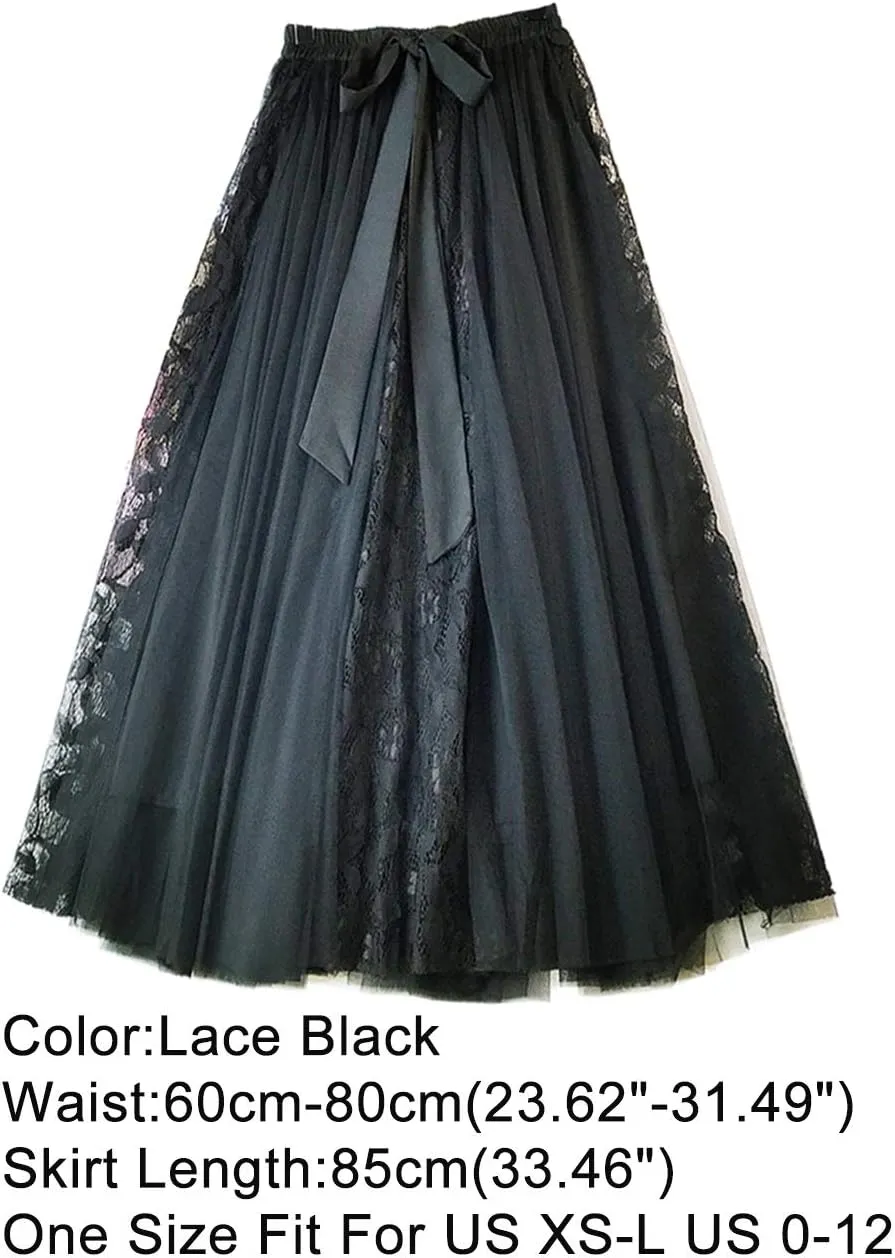 Femiserah Women's Long Rainbow A Line Tulle Tutu Skirts Tiered Skirt Petticoat