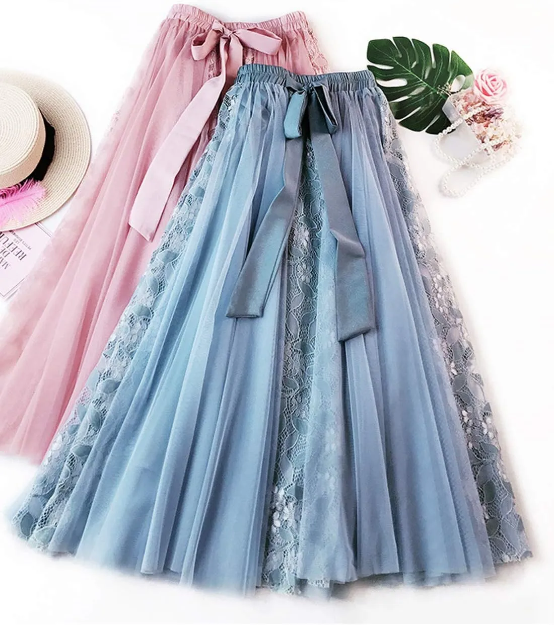 Femiserah Women's Long Rainbow A Line Tulle Tutu Skirts Tiered Skirt Petticoat