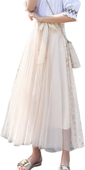 Femiserah Women's Long Rainbow A Line Tulle Tutu Skirts Tiered Skirt Petticoat