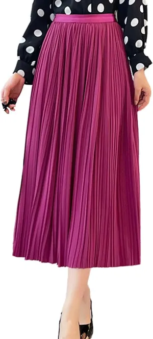 Femiserah Women's Pleated Midi Skirt High Waist Chiffon Elastic Skirts A-Line for Summer