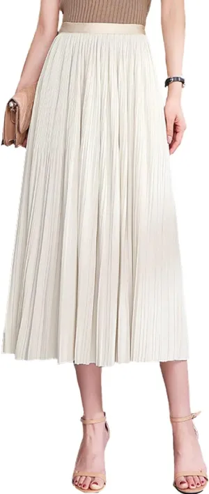 Femiserah Women's Pleated Midi Skirt High Waist Chiffon Elastic Skirts A-Line for Summer
