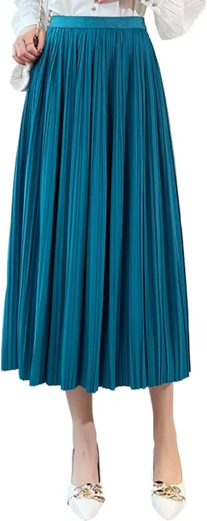 Femiserah Women's Pleated Midi Skirt High Waist Chiffon Elastic Skirts A-Line for Summer