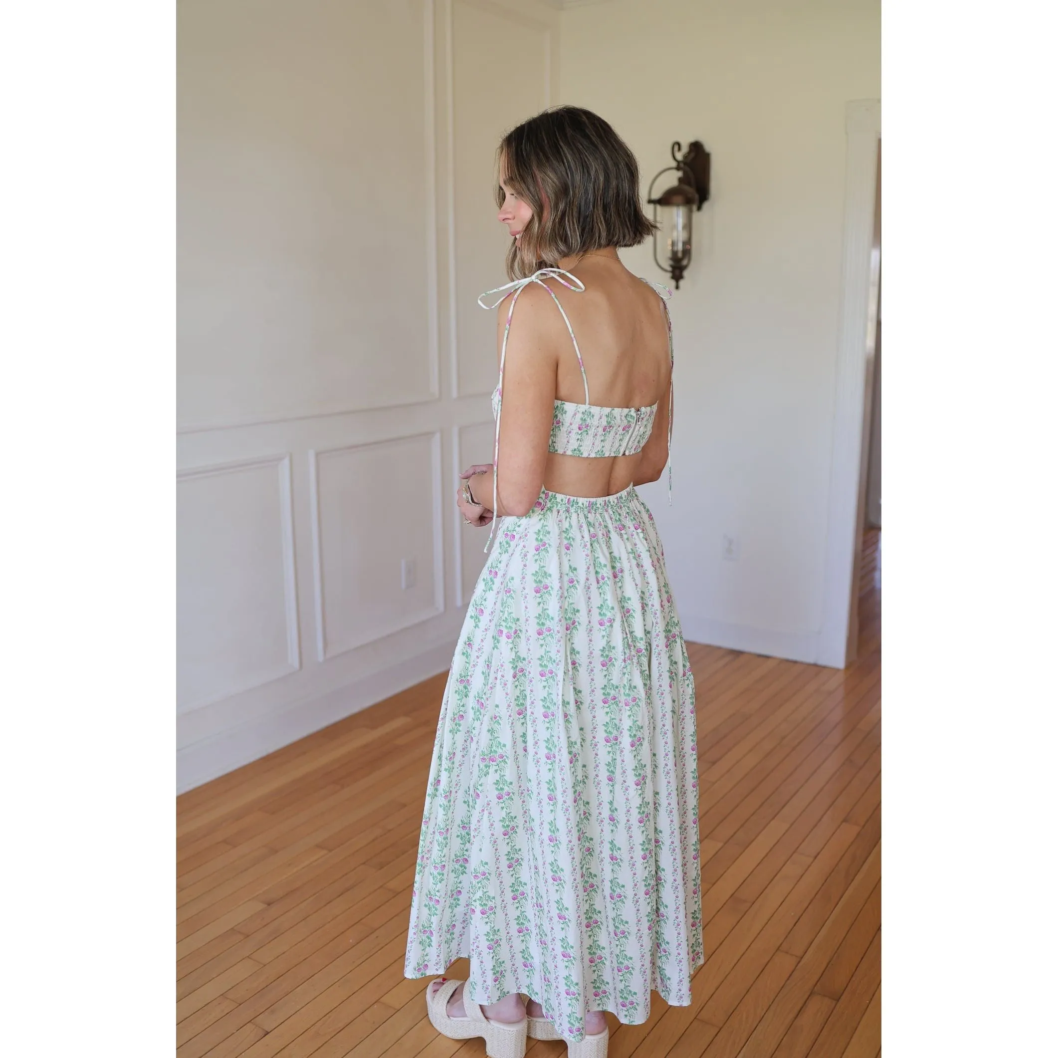 Flora Off White Floral Spaghetti Strap Maxi Dress