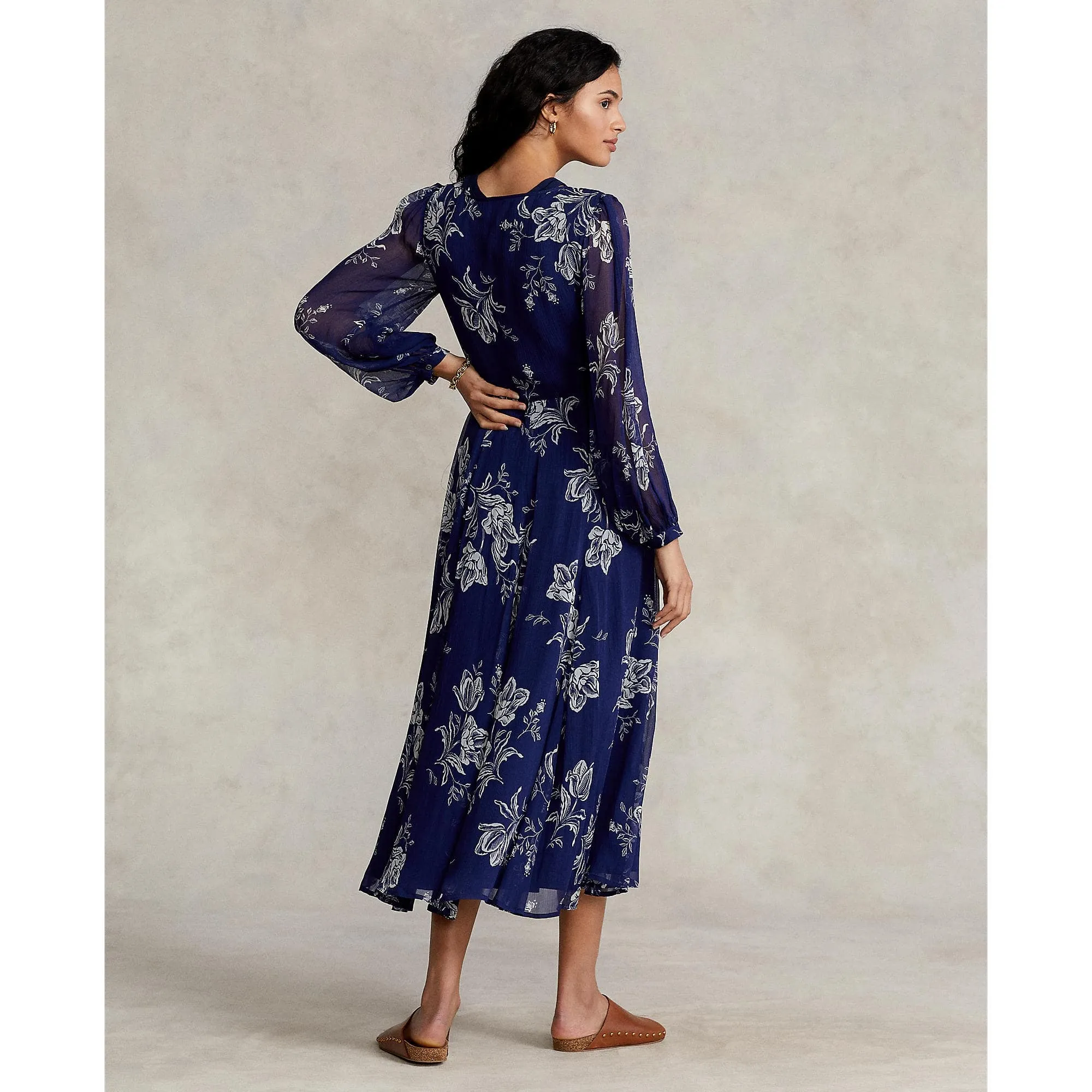 Floral Button-Front Chiffon Dress