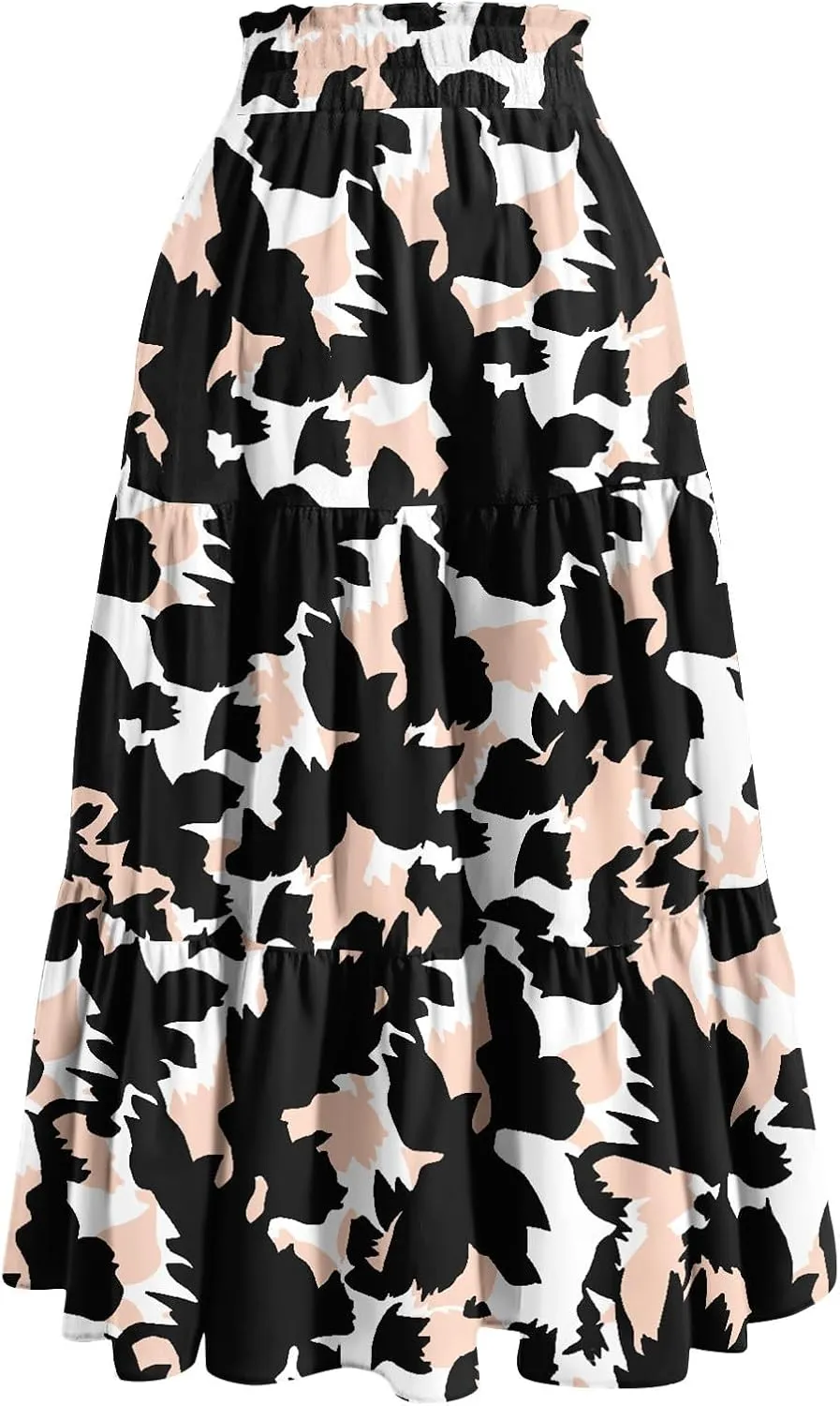 Floral Maxi Skirt for Women Summer Comfy Tiered Elastic High Waisted Skirts Vacation A-Line Flowy Swing Long Skirt