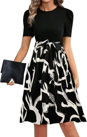 Floral Mini Dress for Women Causal Summer Tie Empire Waist Wrap Dress Short Sleeve Knee Length Flowy Ruffle Dresses