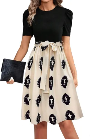 Floral Mini Dress for Women Causal Summer Tie Empire Waist Wrap Dress Short Sleeve Knee Length Flowy Ruffle Dresses