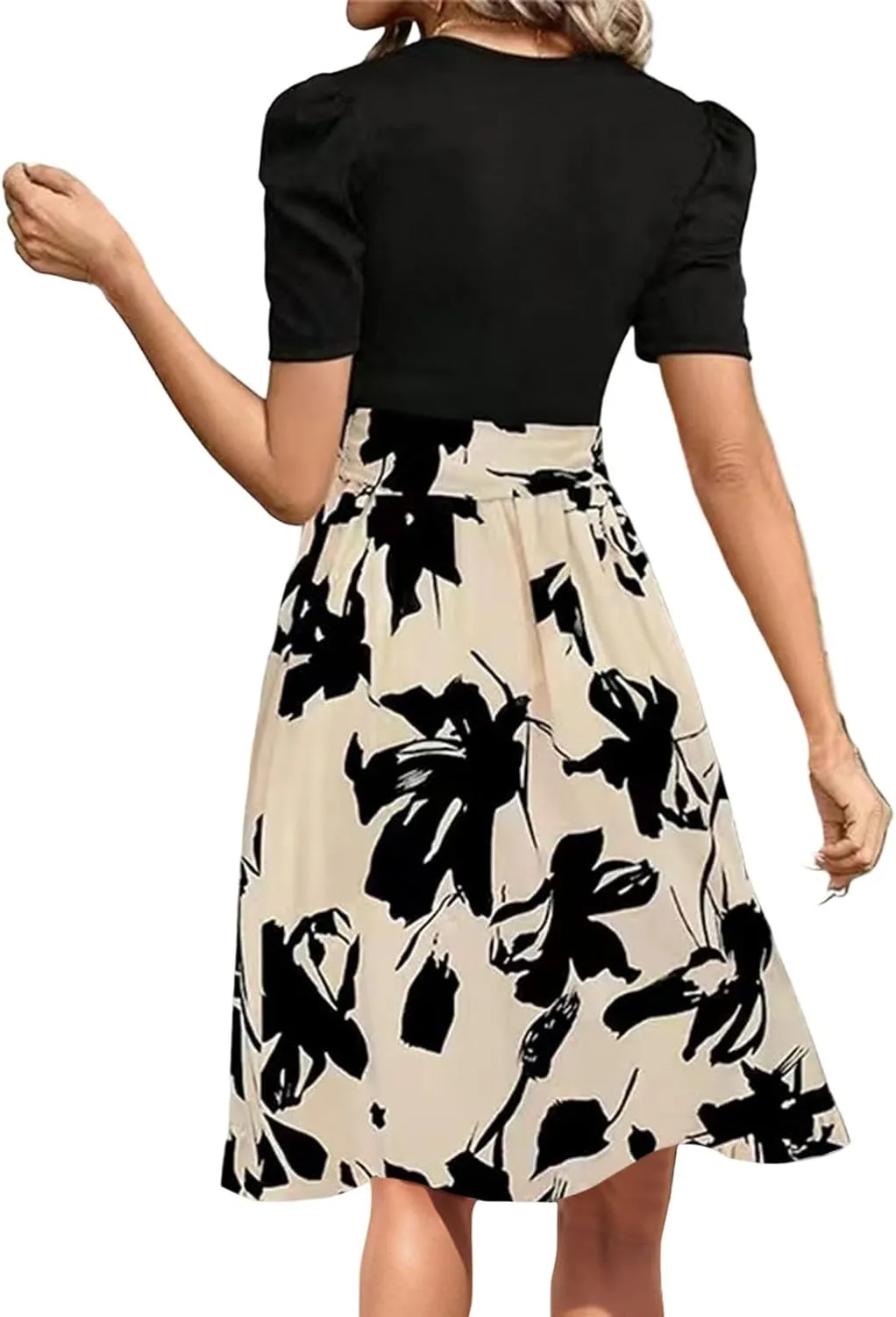 Floral Mini Dress for Women Causal Summer Tie Empire Waist Wrap Dress Short Sleeve Knee Length Flowy Ruffle Dresses