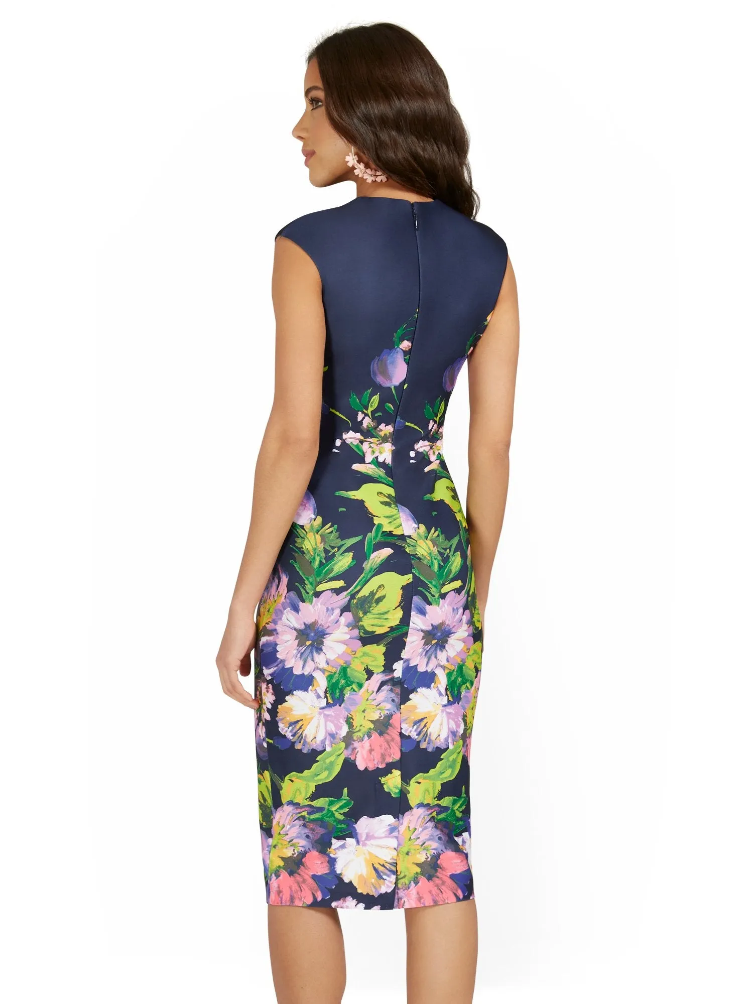 Floral-Print Cap-Sleeve Sheath Dress