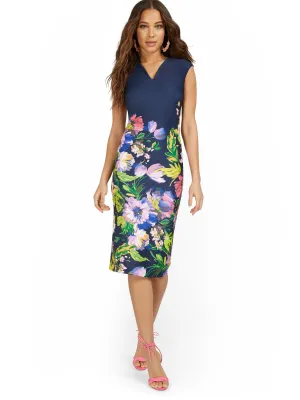 Floral-Print Cap-Sleeve Sheath Dress