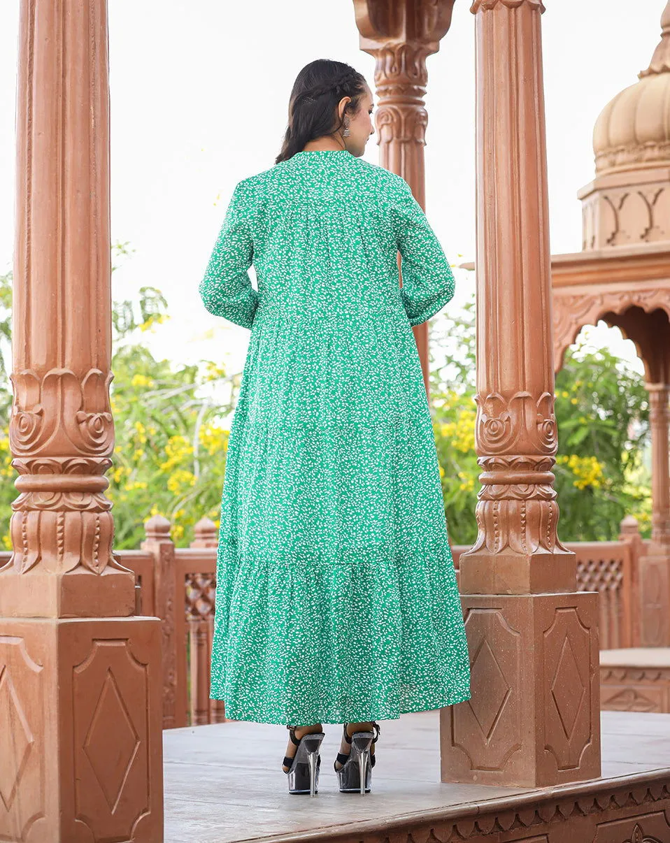 Floral Printed Green Dress (pack of 1)