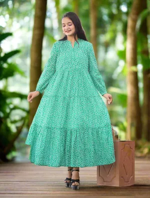 Floral Printed Green Dress (pack of 1)