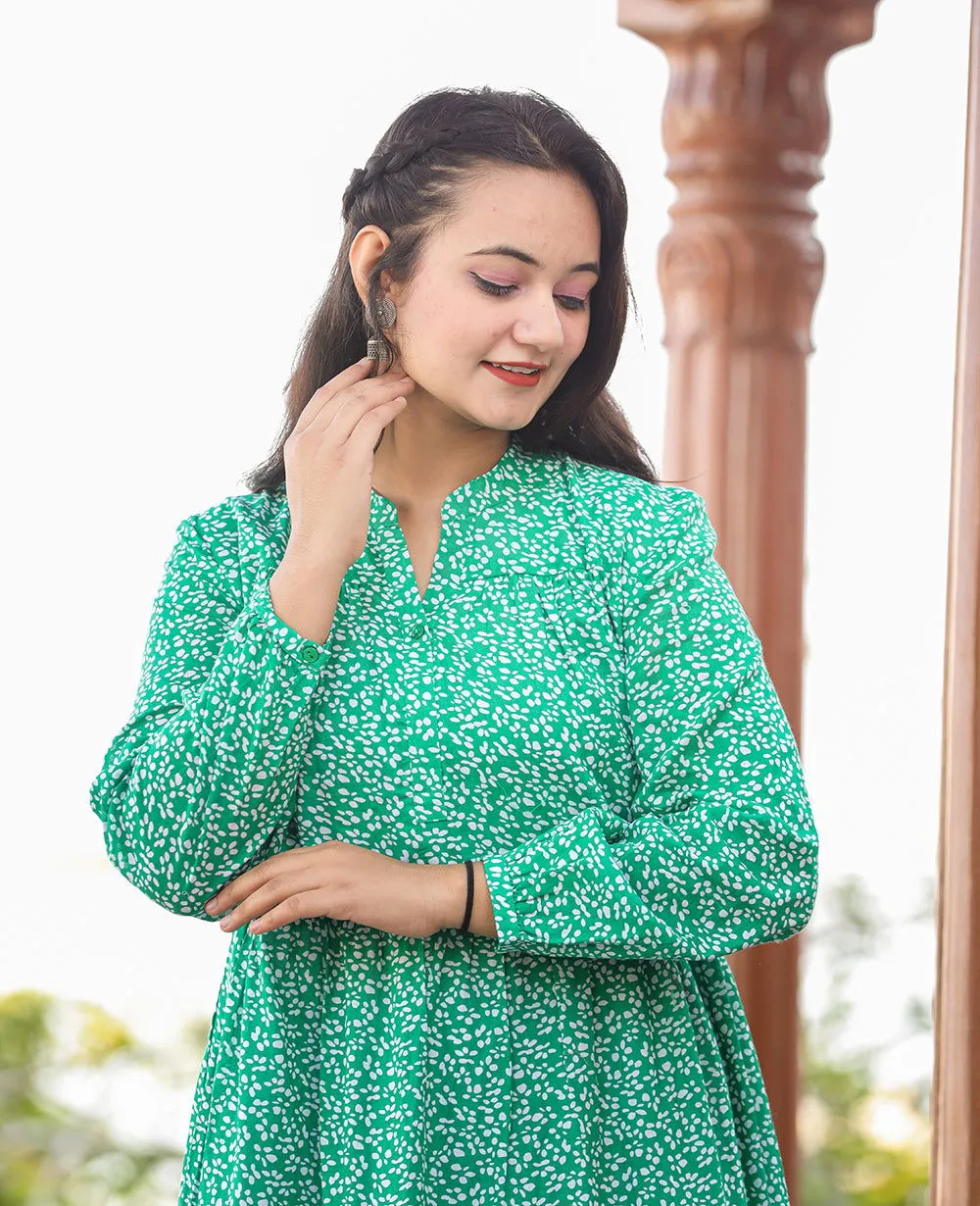 Floral Printed Green Dress (pack of 1)