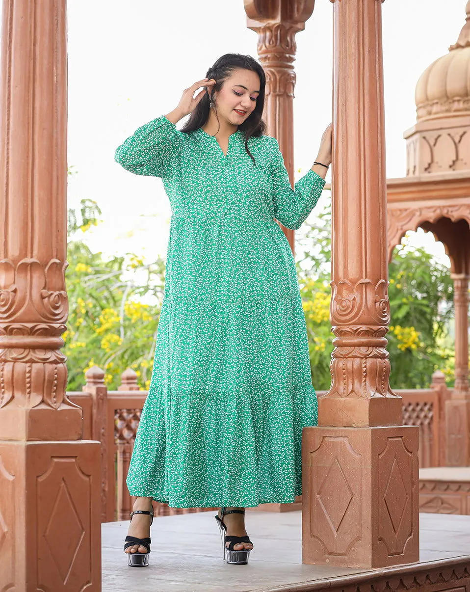 Floral Printed Green Dress (pack of 1)