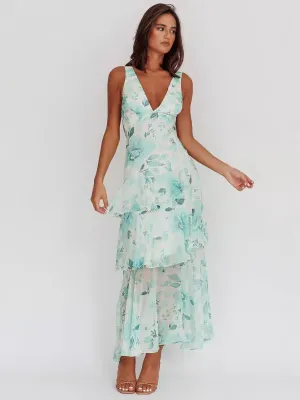 Floral Printed Strappy Back Ruffle Midi Dress