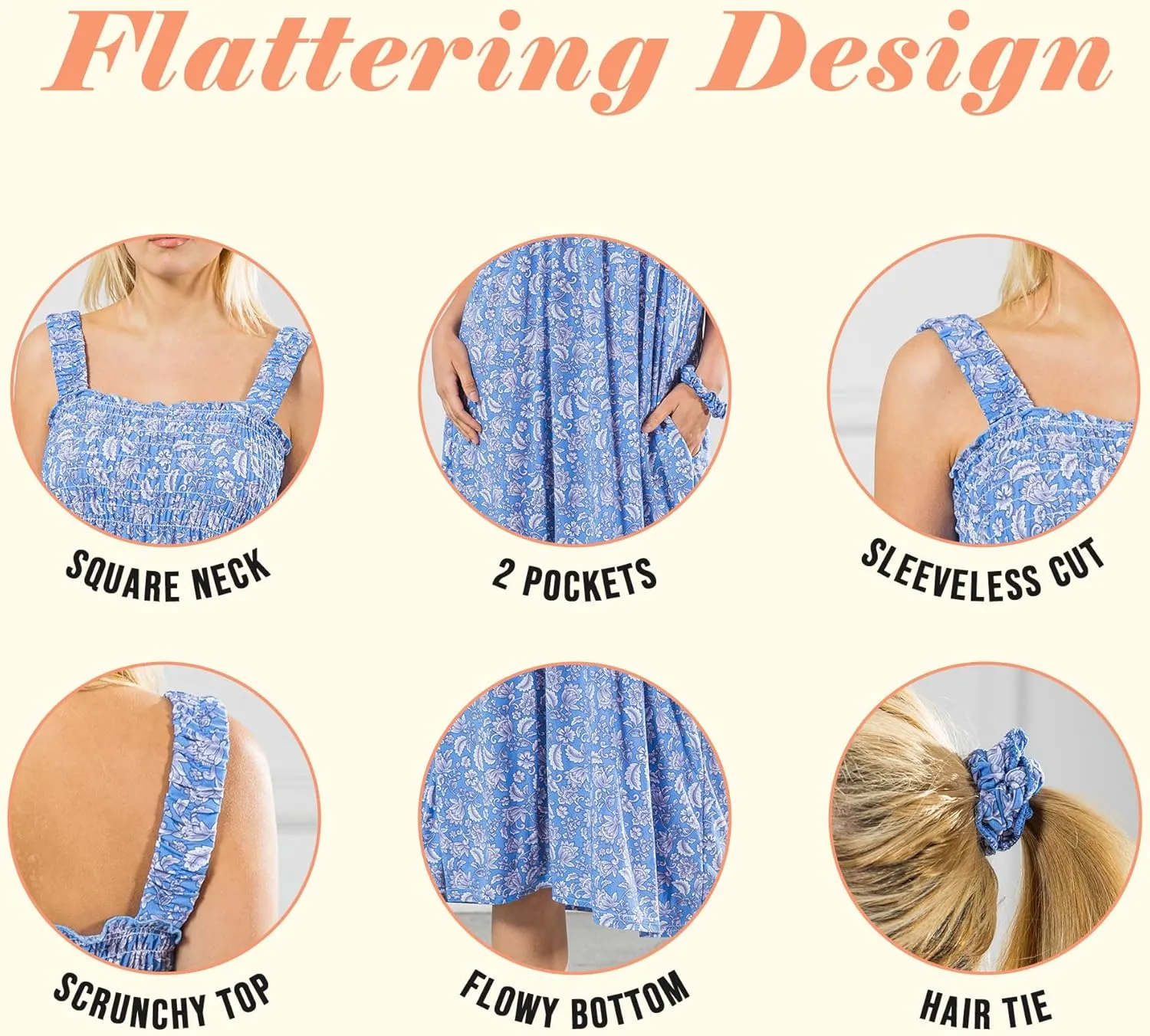 Floral Sundress with Pocket, Beach Outfit Sleeveless Long Sundress, Scrunchie Included Vacation Dresses for Women 2024