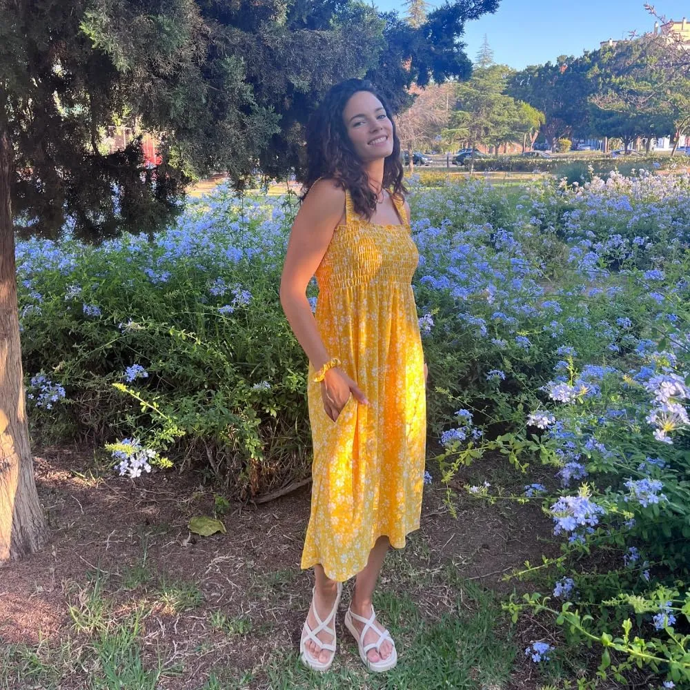 Floral Sundress with Pocket, Beach Outfit Sleeveless Long Sundress, Scrunchie Included Vacation Dresses for Women 2024
