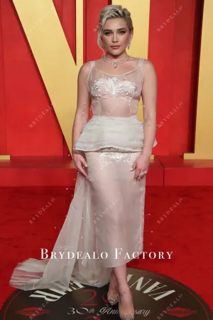 Florence Pugh Ivory Sheer 2024 Oscars After Party Dress