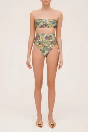 Flower Bloom High-leg Bikini With Buttons