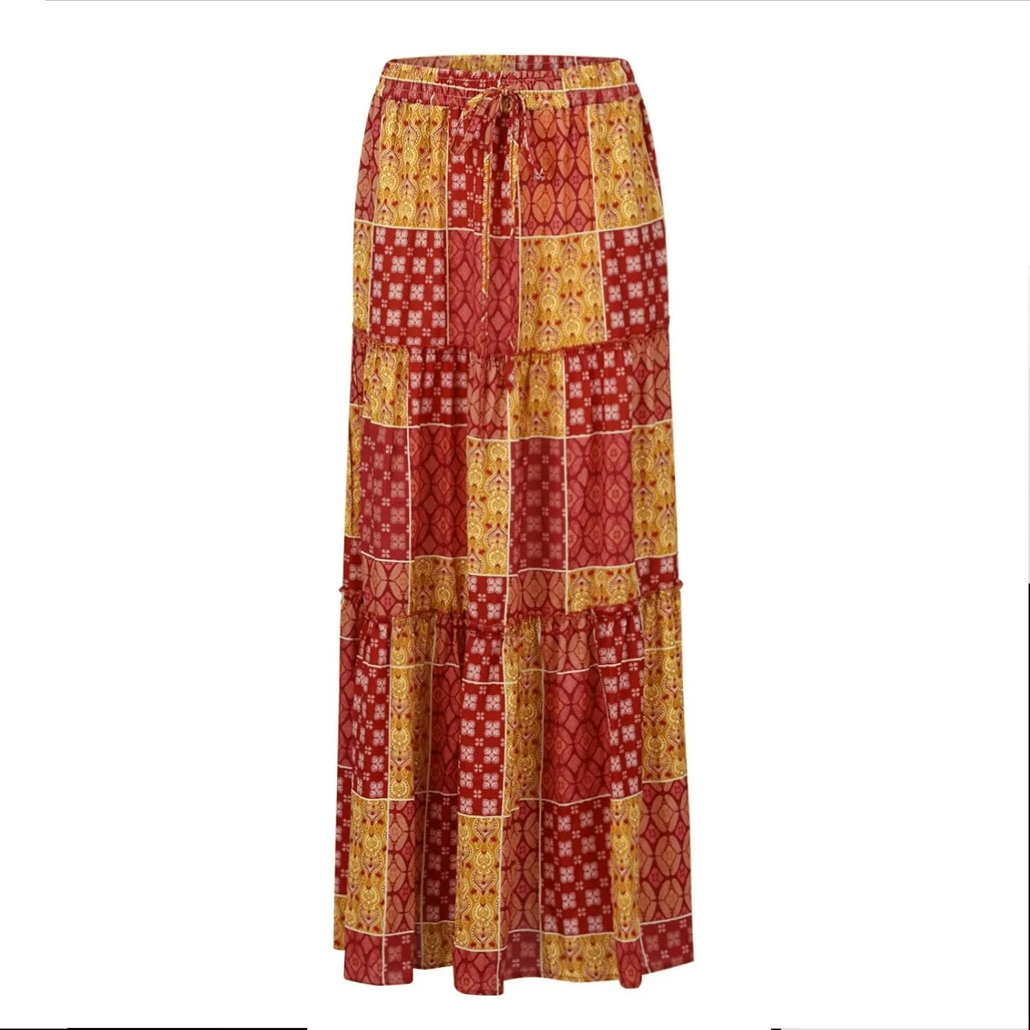 Flowy Tiered Maxi Skirts for Women 2025 Trendy Summer Vacation Boho Long Floral Skirt Elastic Drawstring A Line Skirt