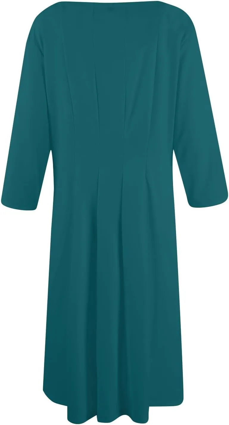 Formal Dresses for Women Red 3/4 Sleeve Casual Swing Solid Flowy Vintage Summer Spring Midi Tshirt