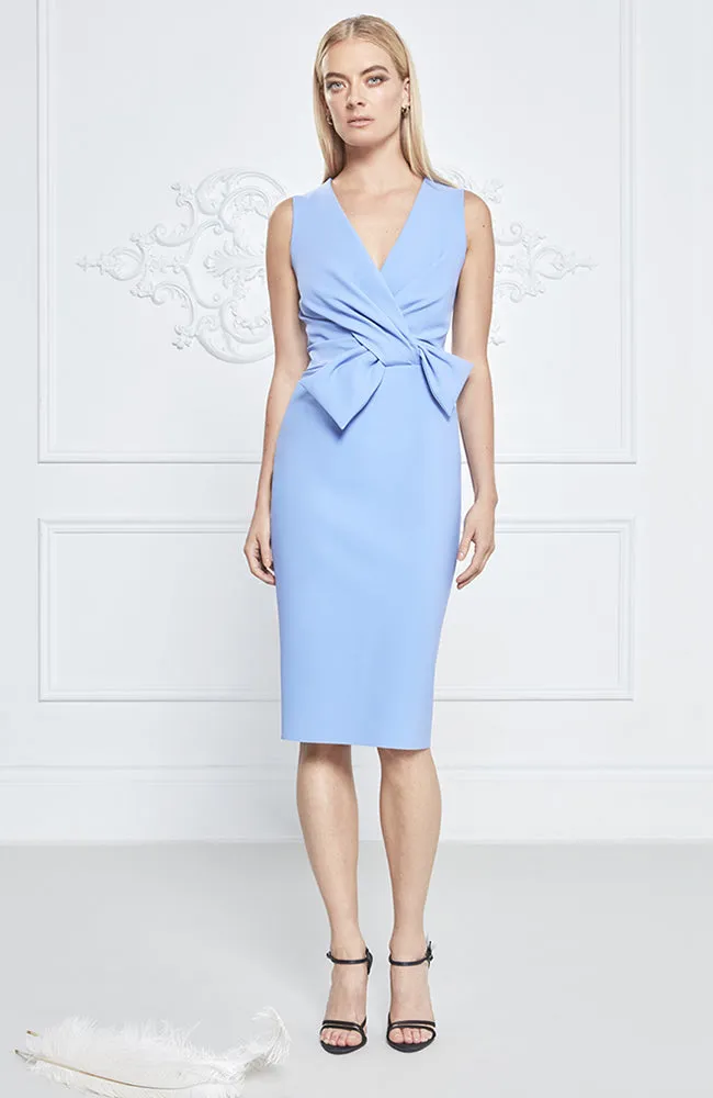 Frascara Designer Scuba Dress with Bow Detail at Waist