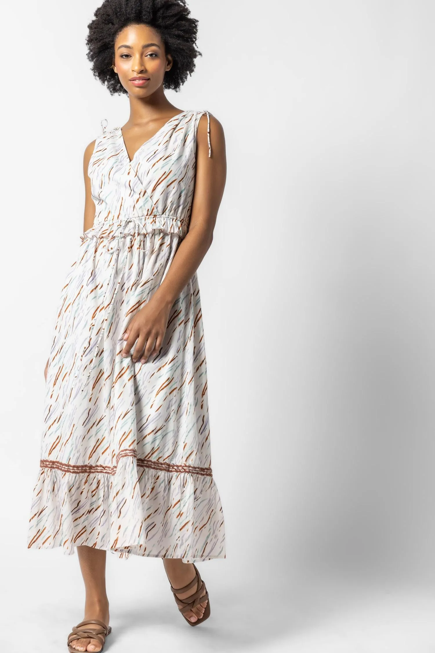 Gathered Waist V-Neck Dress