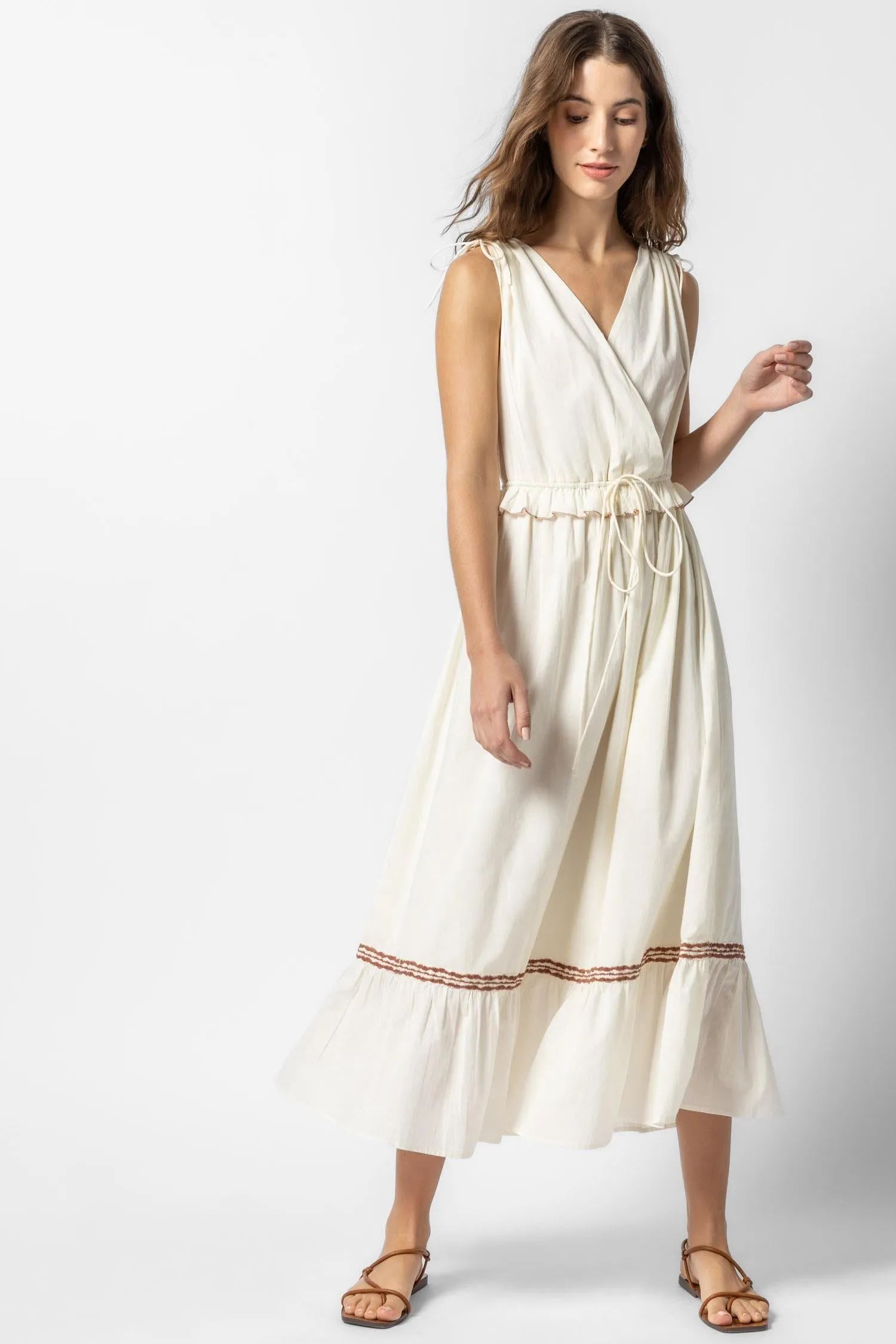 Gathered Waist V-Neck Dress