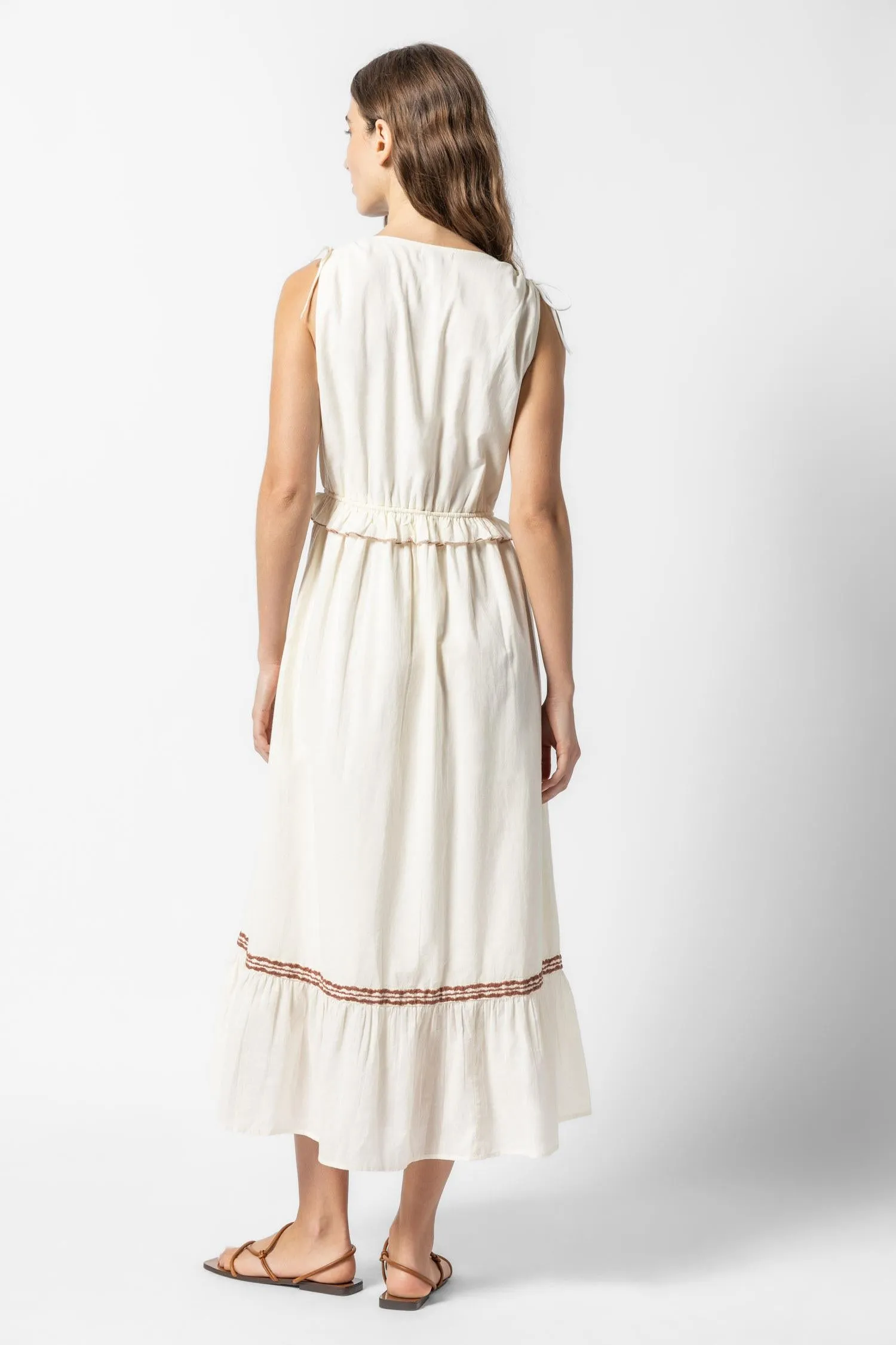 Gathered Waist V-Neck Dress