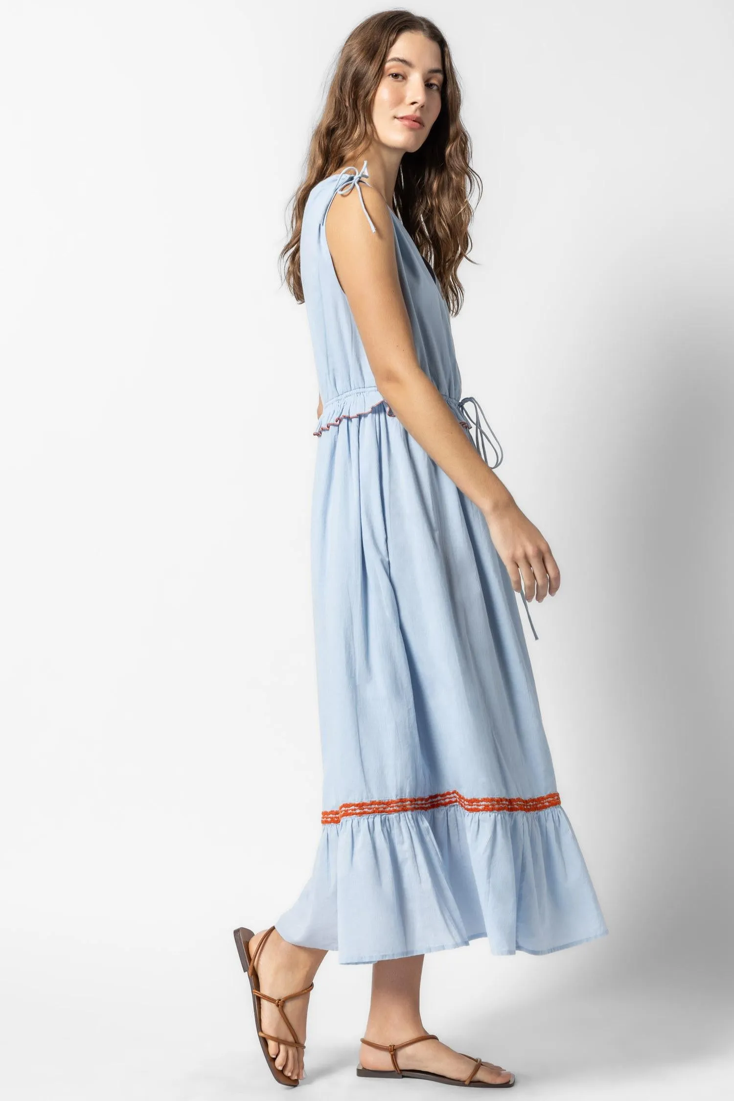 Gathered Waist V-Neck Dress