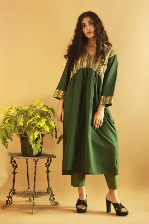 Gathered Yoke Boho Kurta - Green