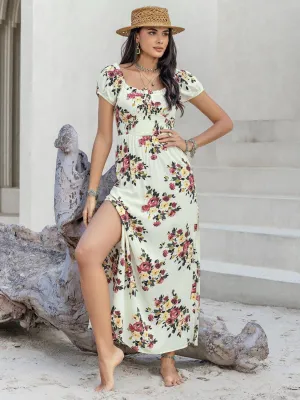 Getaway Charm Floral Midi Dress With Slits