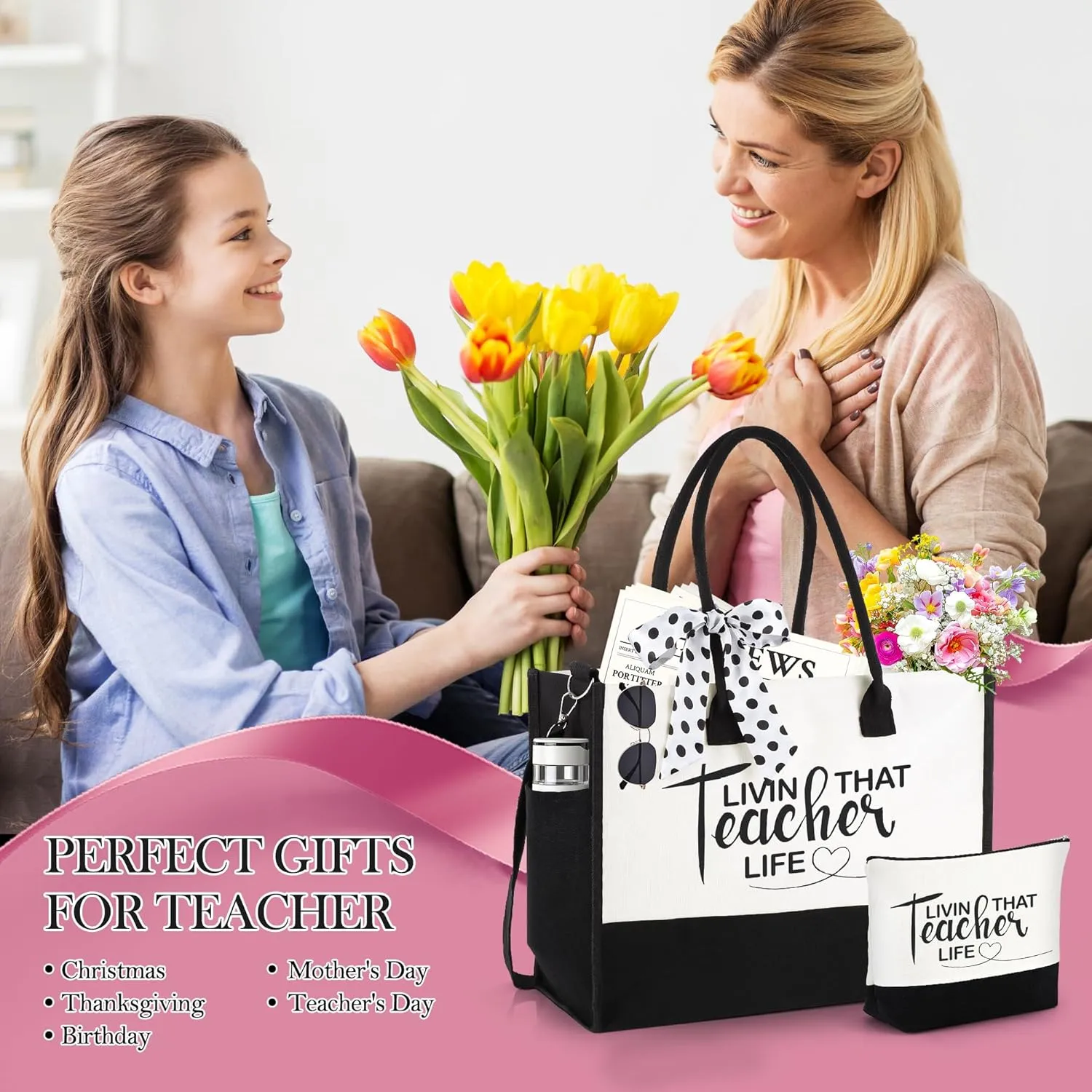 Gifts for Mom Grandma Sister Friends Nana Teacher, Birthday Gifts Ideas Canvas Initial Tote Bag for Women