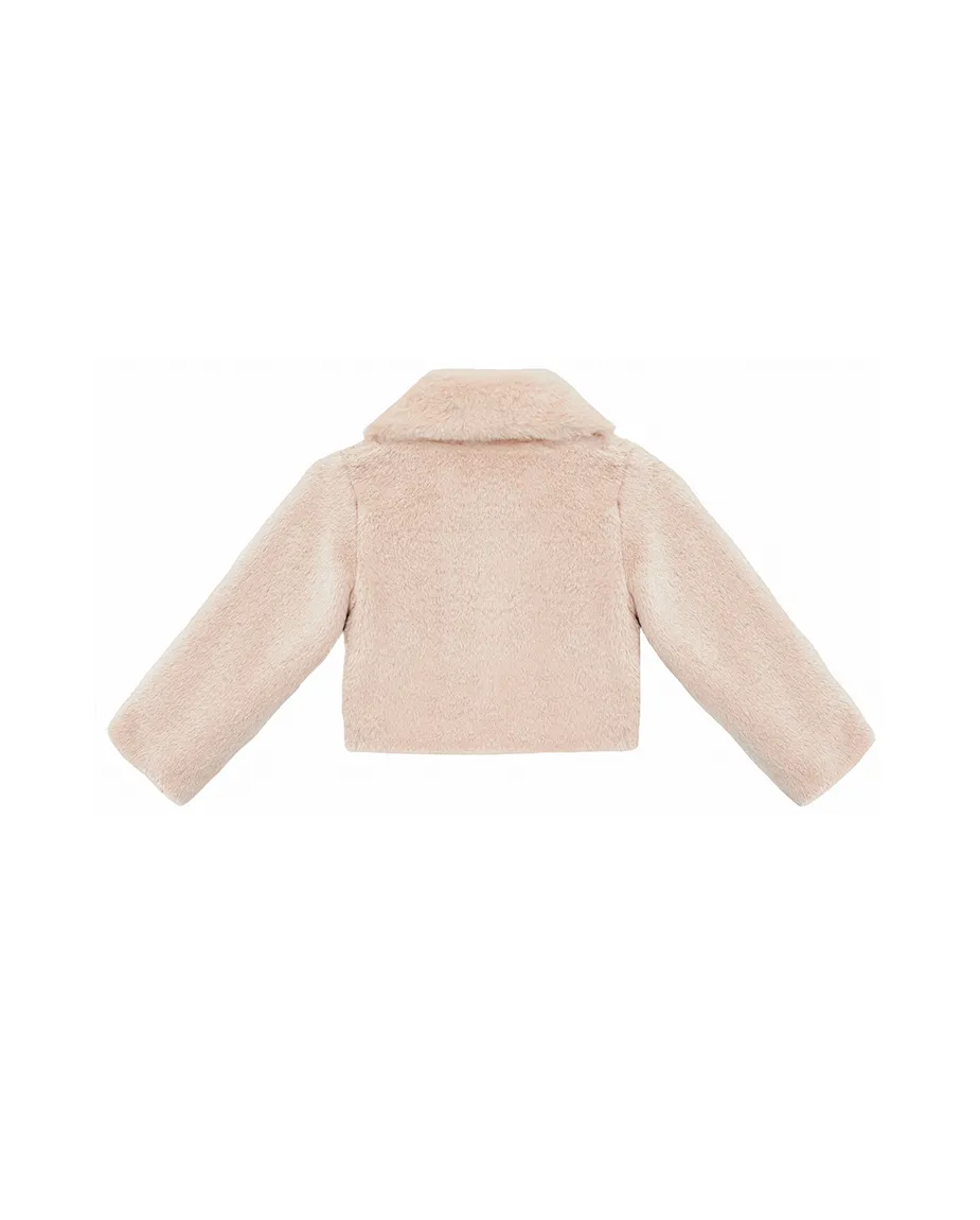 Girls Faux Fur Bolero Oversized Collar Jacket