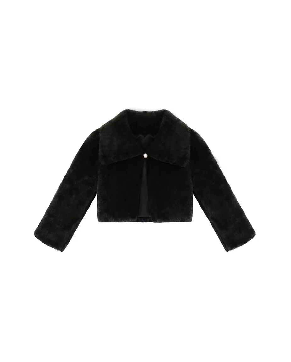 Girls Faux Fur Bolero Oversized Collar Jacket