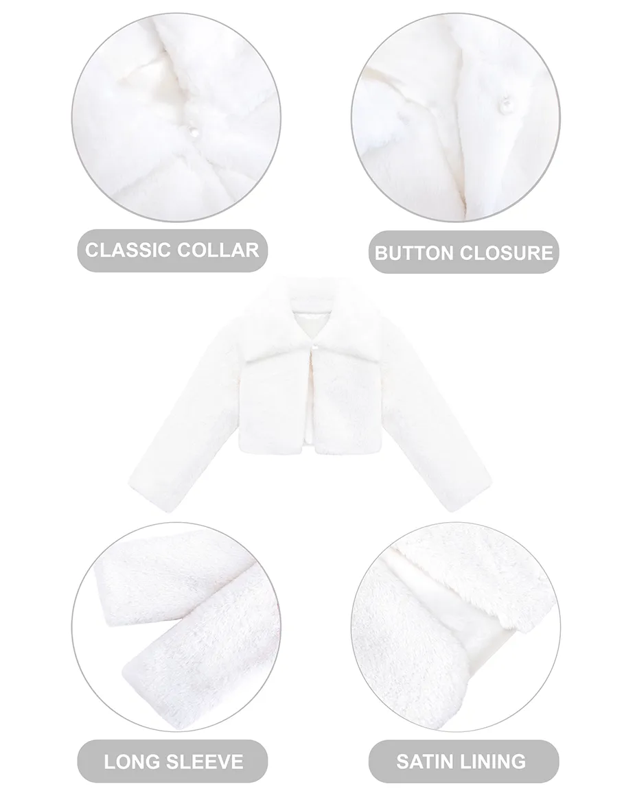 Girls Faux Fur Bolero Oversized Collar Jacket
