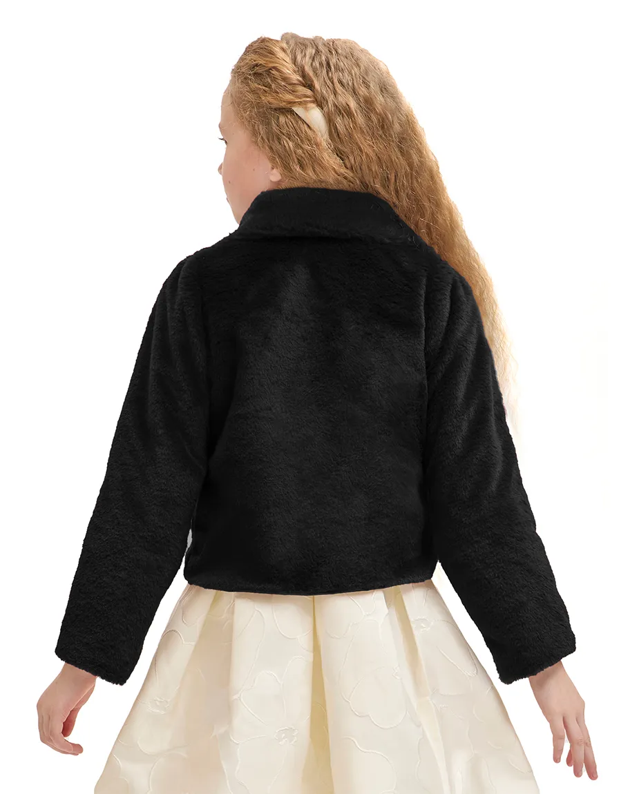 Girls Faux Fur Bolero Oversized Collar Jacket