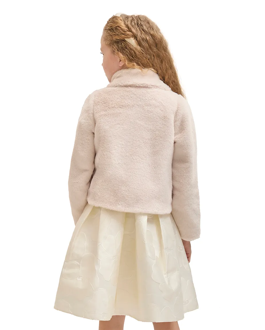 Girls Faux Fur Bolero Oversized Collar Jacket