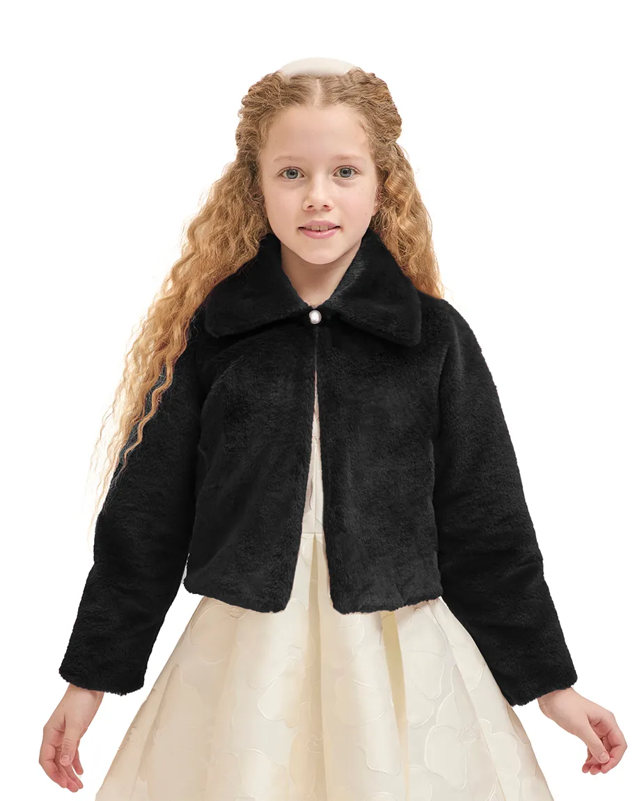 Girls Faux Fur Bolero Oversized Collar Jacket