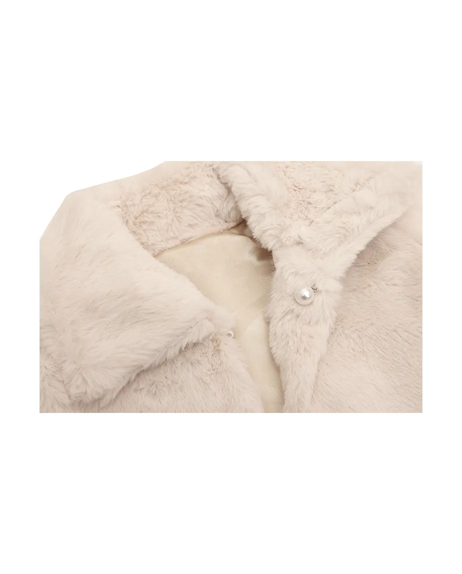 Girls Faux Fur Bolero Oversized Collar Jacket
