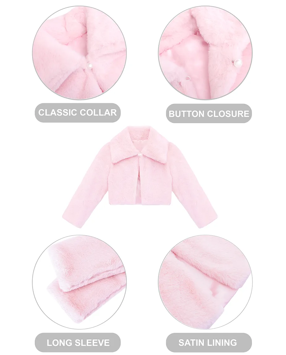 Girls Faux Fur Bolero Oversized Collar Jacket