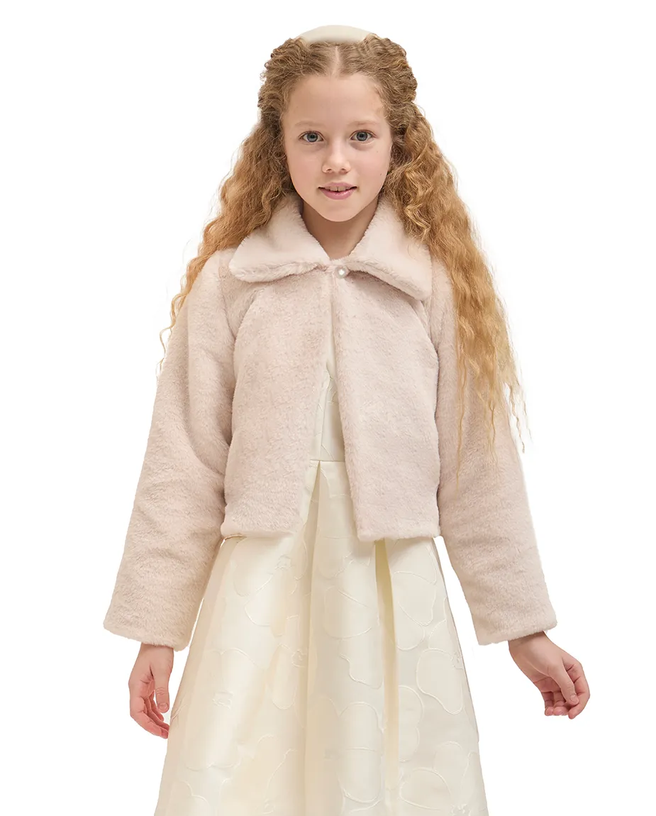Girls Faux Fur Bolero Oversized Collar Jacket