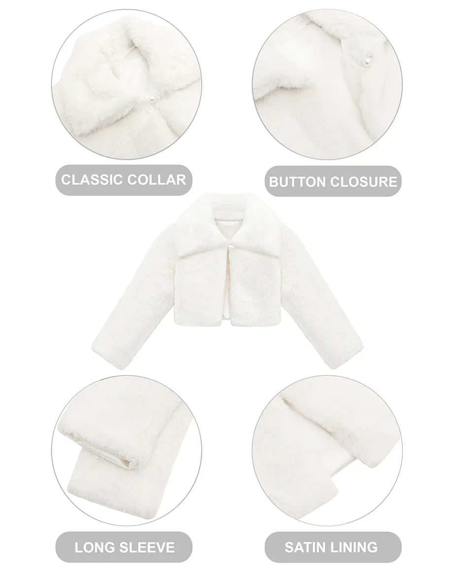 Girls Faux Fur Bolero Oversized Collar Jacket