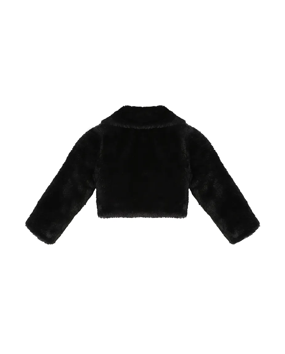 Girls Faux Fur Bolero Oversized Collar Jacket