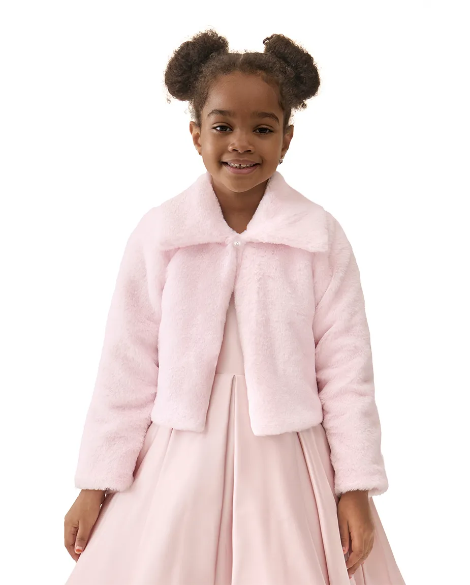 Girls Faux Fur Bolero Oversized Collar Jacket