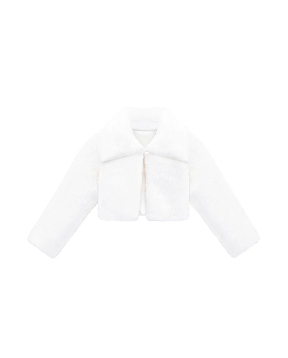 Girls Faux Fur Bolero Oversized Collar Jacket
