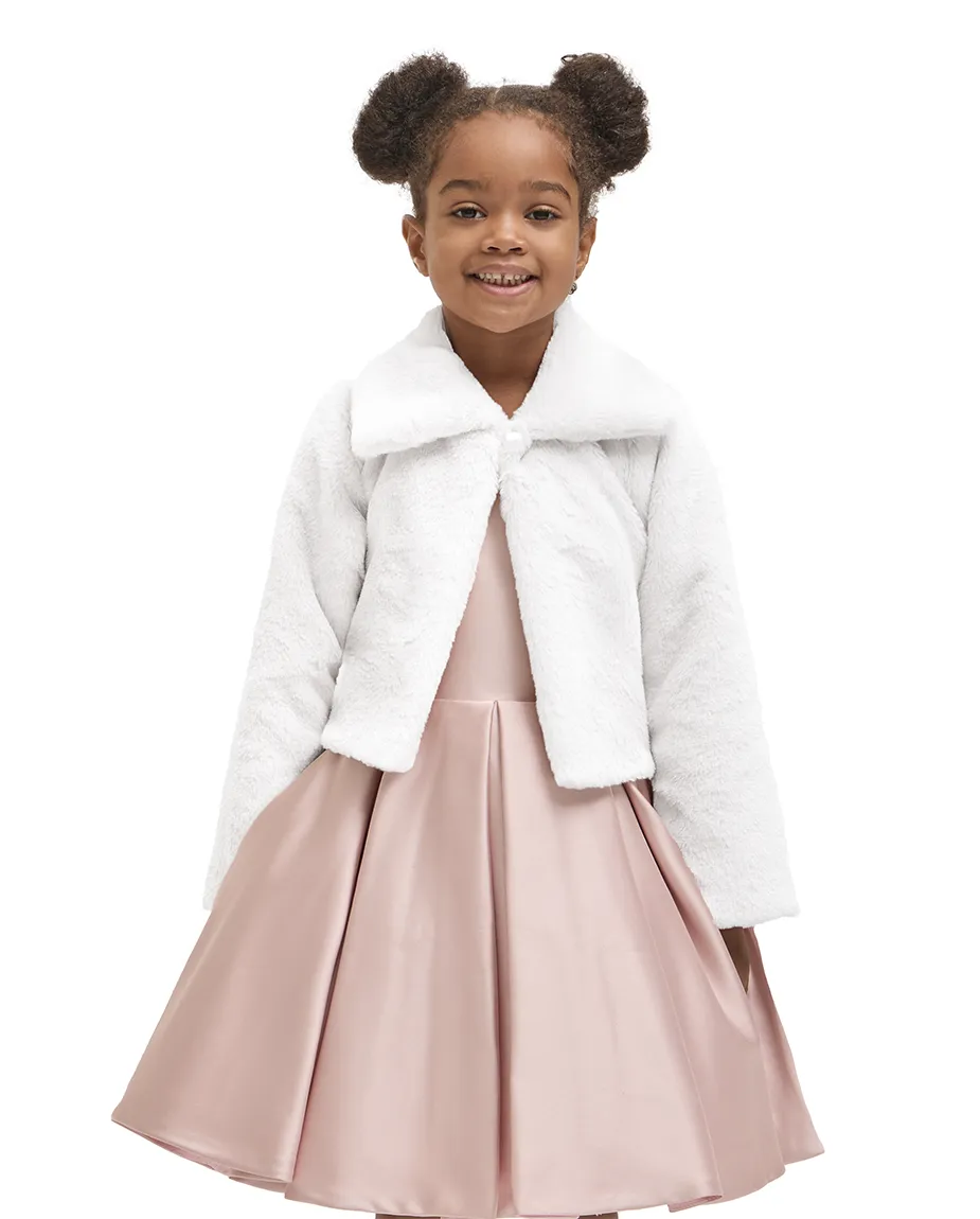 Girls Faux Fur Bolero Oversized Collar Jacket