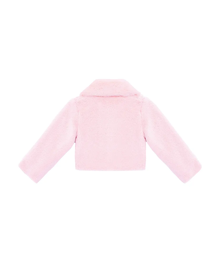 Girls Faux Fur Bolero Oversized Collar Jacket
