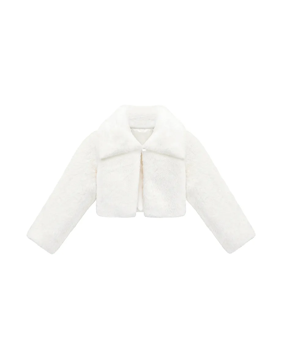 Girls Faux Fur Bolero Oversized Collar Jacket